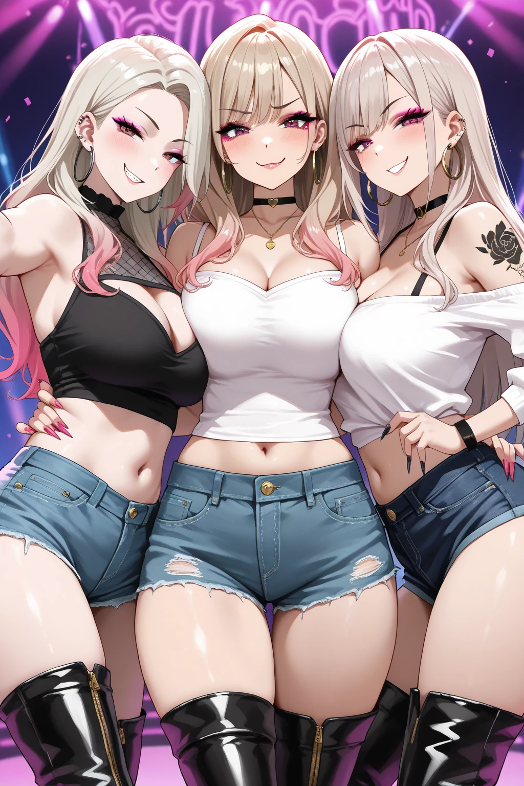 (anime:1.1), best quality, masterpiece,
2girl, long hair, medium breasts, mature woman, masterpiece,high quality,4k, bare shoulder,belly,crop top,outdoor,cleavage,jeans,casual
dress,street,road,smile, open mouth, (nsfw) not safe for work, holding a gun,handgun, evil expression,
exposed belly, exposed navel, exposed midriff, exposed lower belly, crop top overhang, underboob,
unbuttoned jeans , low rise black jeans, Low rise jeans, Low rise jeans with open fly, navel piercing