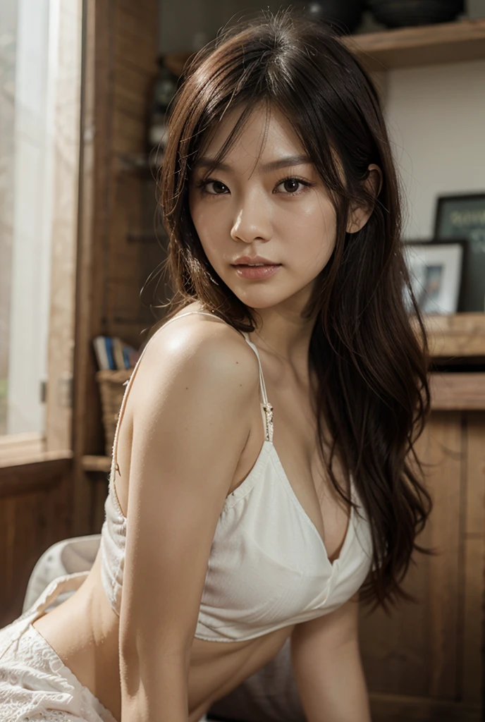  ((Highest quality)),Detailed image quality、Depth of written boundary:f4, Woman with beautiful face, perfect body,Mine Fujiko、Light clothing、Underwear commercial