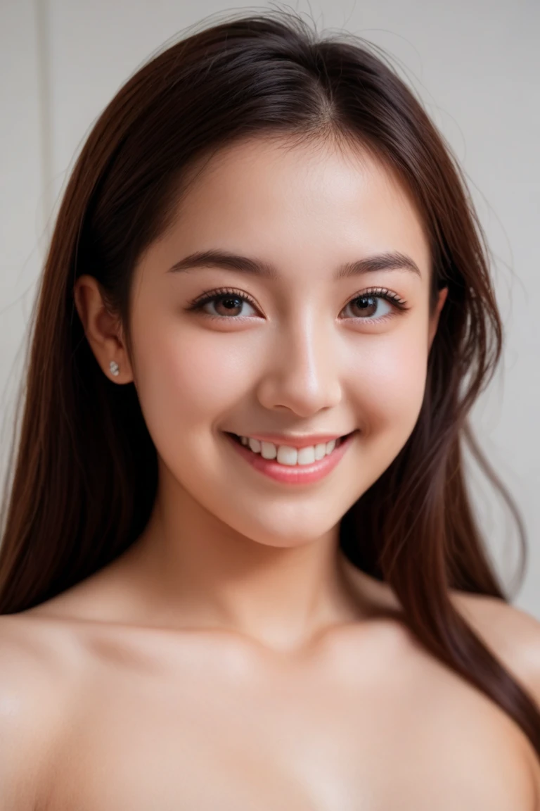 Highly detailed CG Unity 8k wallpaper, of the highest quality, super detailed, masterepiece, Realistic, photographrealistic, extremely detailed cute girl, 25 age, instars, Large breasts , cleavage , (get sweaty) , Round eyes, viewer, blush, Smile, Parted lips, fullbody shot , wear nothing the park detailed sparkling, satisfied), look to camera