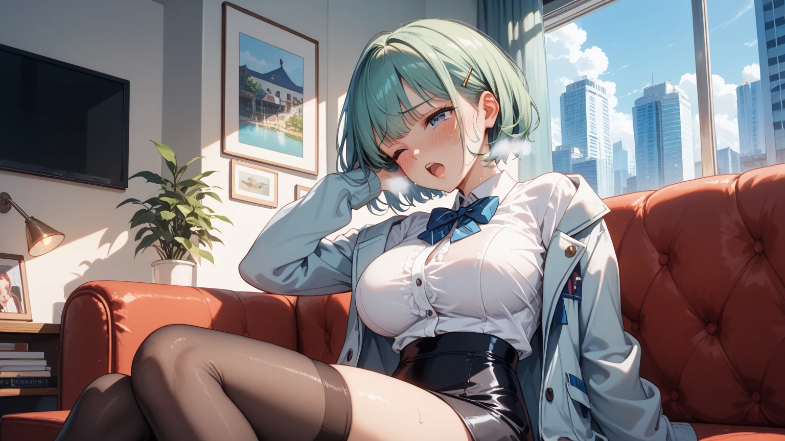 (masterpiece, best quality), nsfw,
1girl, sitting, spread legs, lower body, from below, skirt lift

BREAK 18 yo,  
short silver hair, beautiful detailed cutest eyes, 
eyeshadow, lips, gal, 
angry, smile,
 is shy, anime girl,
large breasts, 
cleavage,

(torogao:1.3), sleepy, tears,  
heavy breathing, gaping, 

BREAK school uniform, (white collared shirt:1), 

BREAK black pleated skirt, black lace panties,

BREAK classroom, backlighting,