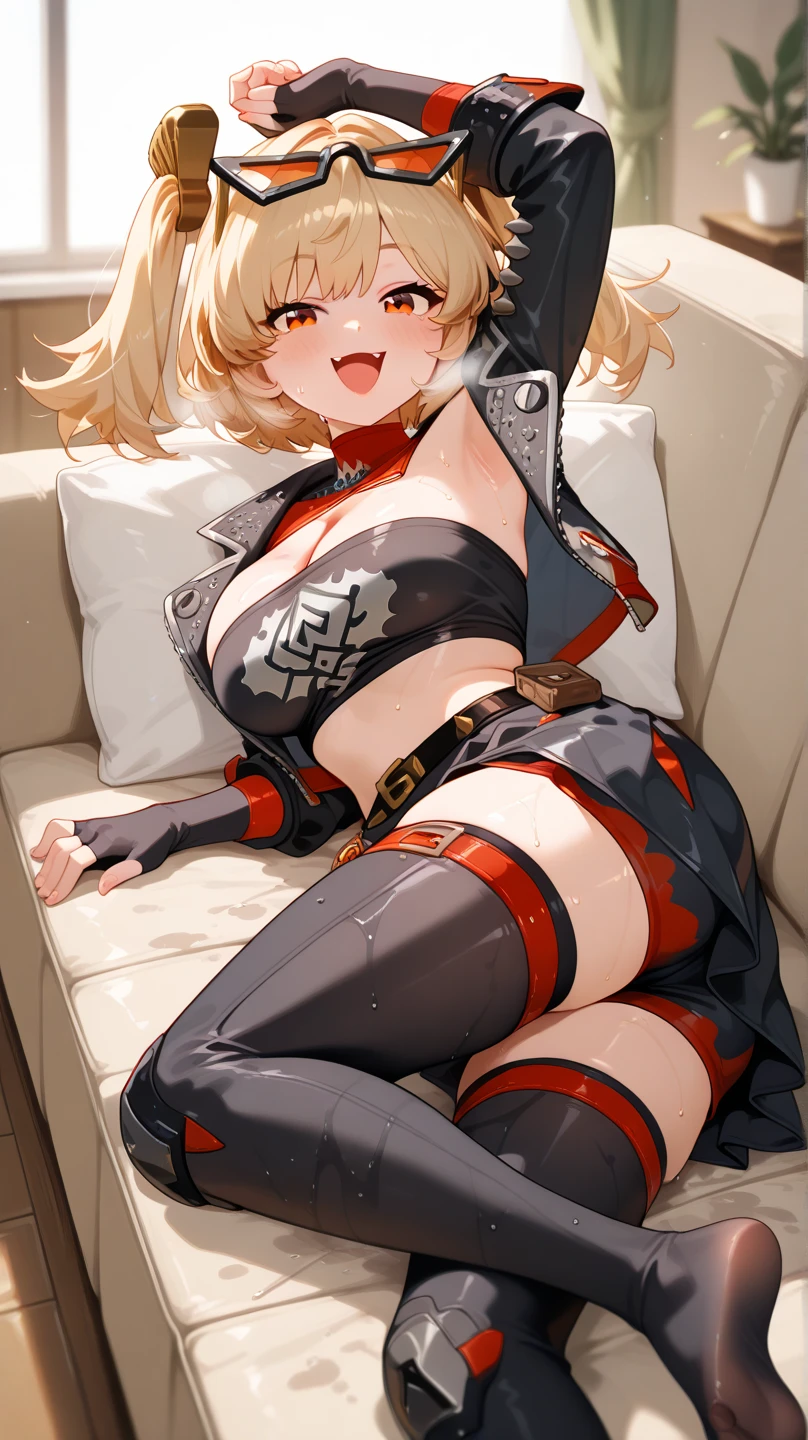 "tmasterpiece,最好质量,RoonV4,独奏,ssmile,with her mouth open,hair adornments,shift dresses,bare shoulders,jewely,sitted,wide open thighs,鎖骨,coda,cow boy shot,Mane,upper legs,耳Nipple Ring,blackfootwear,black color dress,high-heels,Official alternative costumes,tilt of the head,naked leg,head gear,halter neck,Cross ed leg,crosses,Iron cross"
