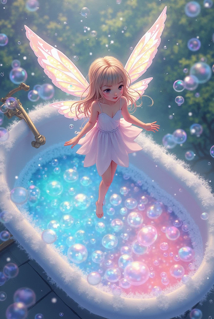 a painting of a woman in a dress blowing bubbles, lazy and WLOP, ethereal bubbles, mœbius + lazy + WLOP, dreamy and detailed, intricate WLOP, fantasy closeup with water magic, fairytale artwork, fairytale painting, in style of anna dittmann, WLOP art, realistic fantasy painting, artgerm julie bell beeple