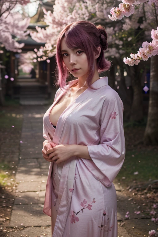 Pink hair wearing kimono biggest biggest breast