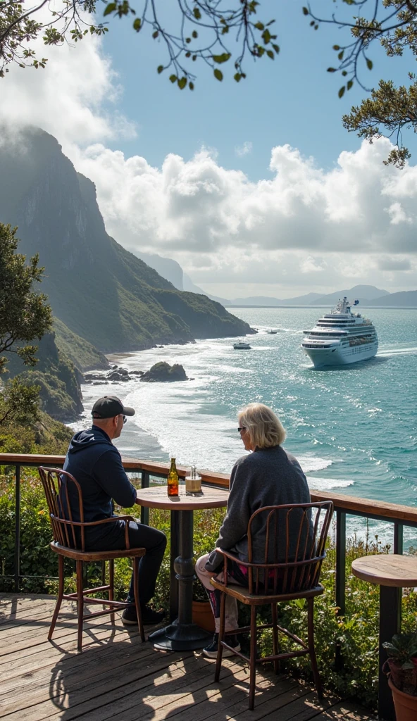 pareja de abuelitos viajando en barco desde lejos

