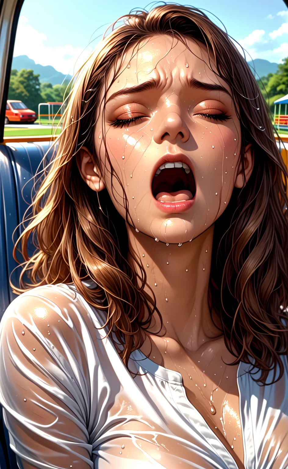 (masterpiece:1.3), (8K, Realistic, RAW Photos, Highest quality: 1.4), Absurd, charm, Ultra-high resolution, Ultra-realistic, Very detailed, Golden Ratio, (Realistic), (Best Shadow), Low contrast, (Complex:1.4), Side lighting, 8K, Beautiful Face, (Realistic Face), Beautiful hairstyle, Realistic eyes, Beautiful details, (Realistic Skin), Beautiful Skin, (One Girl), ((Letitia Wright, Black Panther)), (Accurate hand and finger depiction), Black Panther Woman, (Black Hair, Berry Short:1.4), (Frowning), ((Watery eyes)), ((Open your mouth:1.3)),(shame:1.2), (Flushing), (Sweat), Browsing Caution ((Blowjob)), ((Blowjobをする)), (Blowjob顔), ((deep throat:1.1)), ((Cum on face:1.3)), (Cum in mouth:1.2), break ((1 black male, 1 Brown Penis:1.2)), Real penis, (With projectile:1.2, Excessive ejaculation:1.3), ((cowboy shot:1.2))