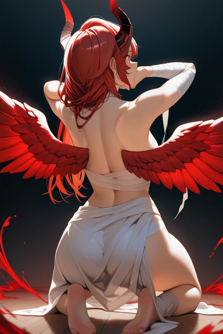 score_9, score_8_up, score_7_up,cowboy shot, MaleniaRot, wings, covered eyes, scar, butterfly, bug, nude