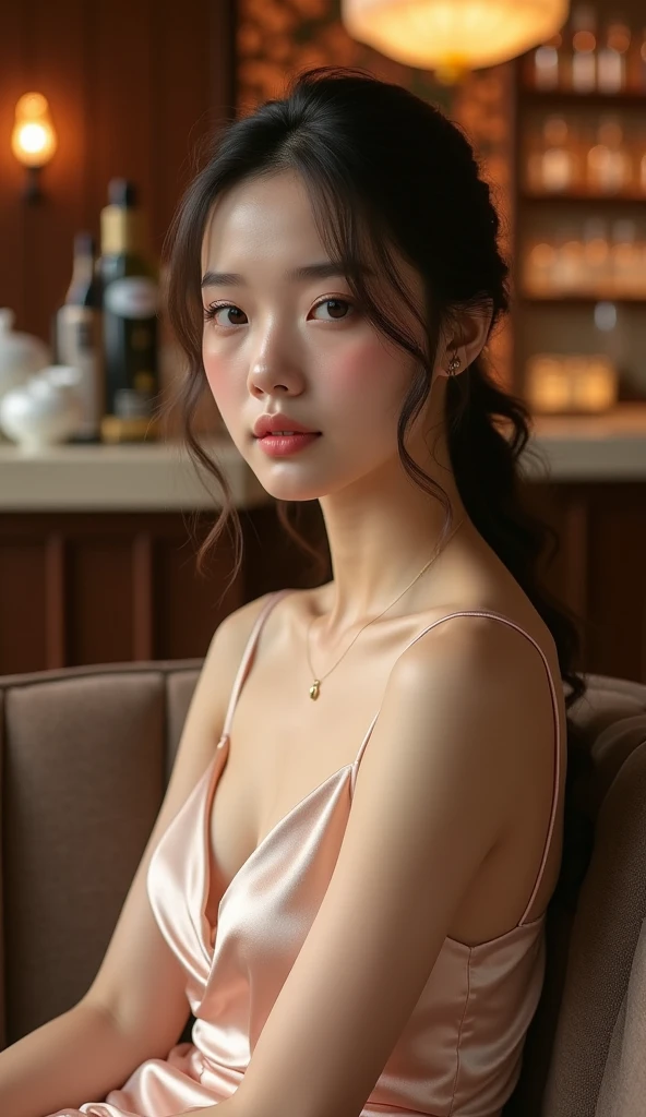 (((best quality))),(((ultra detailed))),(((masterpiece))),illustration,((1 beautiful young girl,solo,)),((slim,thin)),((small breasts,flat chest)),(shoulder length straight bob hair:1.2),(round face:1.2),delicate, sitting on the chair beside the dining table,cheongsam-style lace dress,luxurious, exquisite, smooth skin, delicate facial features, pouted lips, doll-like appearance, sipping coffee, blinking,((close eyes,open mouth,female orgasmic,blush,ahegao, tongue sticking out)), exhaling, soft light, warm glow, pitch-black kitchen, dim light, eerie atmosphere, mysterious, soft hum, air conditioner, ticking clock, tranquil, ominous, otherworldly feel, beauty, darkness, loneliness, unaware, world outside,(from front,upper body),(night scene:1.5)