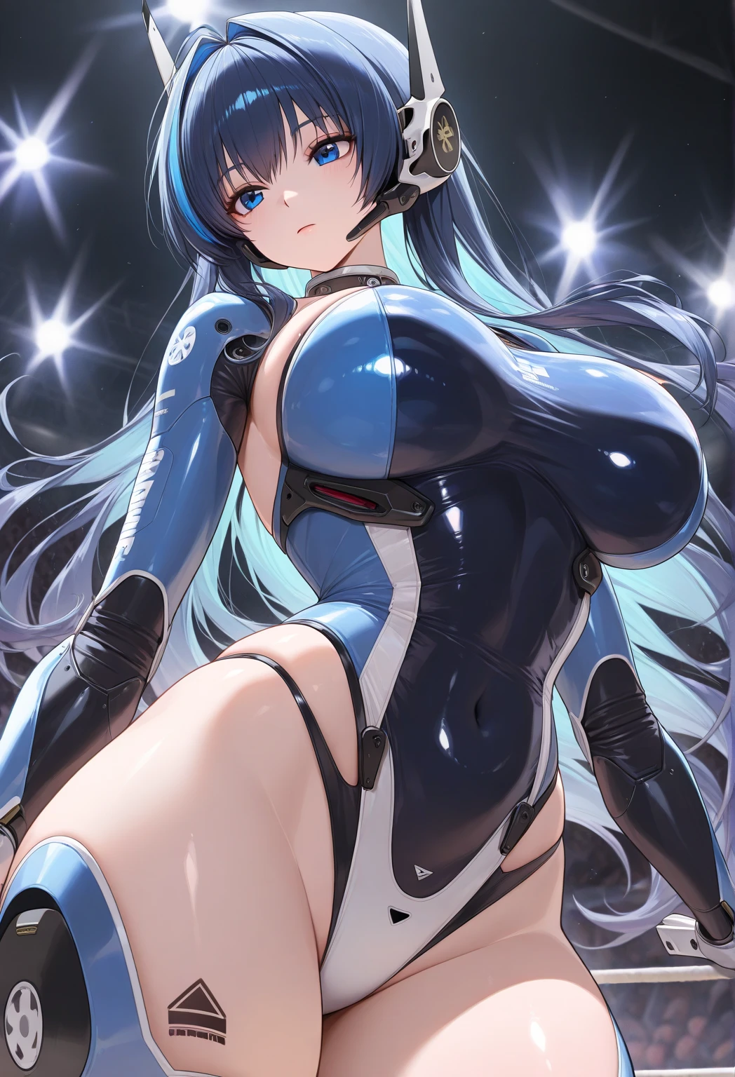 Blue Hair、Blue latex suit、Big 、Big Breasts、transformation、Show cleavage、Firm stomach、Big Ass、Semi-long hair、sexy、cute、Sexy、Clothing、Fighting Pose、Fight、fight、battle、enemy、女同士のFight、Catfight、