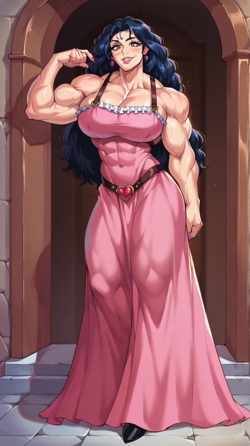 Best quality,8K,ultra high res:1.5),(Pretty very very long ponytail hair tied with red ribbon girl),(Huge breasts:1.20),(very voluptuous body),(very voluptuous thigh),(body builder girl:1.5),(wide muscle:1.8),(light smile),(eyes to camera),(light black hair),(pink bra),(pink short skirt),(nipples),(sexy abdominal muscles),(black shoes),(walking)