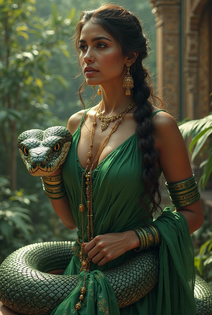 A mysterious, stunning, beautiful Indian woman in green attire - SeaArt AI