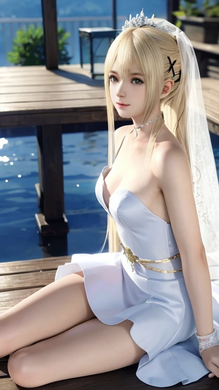 blonde young girl, bride lightly dressed, lying on the rocks by the sea, bavarian wedding dress, sweaty skin, toned, full-length photo, floral wreath headdress, red lipstick, 70mm lens, complex braided hair, hourglass figure, aesthetic, symmetrical, posing, (areolas:1.2), athletic, sharp, textured skin, perfect body, long hair, goosebumps, realistic, A cup breasts, detailed, slim, waist, (perfect fingers:1.2), large eyes, amused, photographed by a Nikon Z7 II Camera, photography,