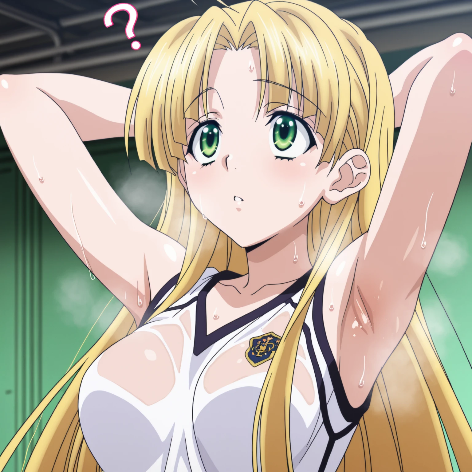 (high school girl、Tan Skin、Brown skin、Earrings、Change of clothes、cap、shirt、satin bra、Satin Panties)、(Hairstyle:french braid、Blonde)、locker room