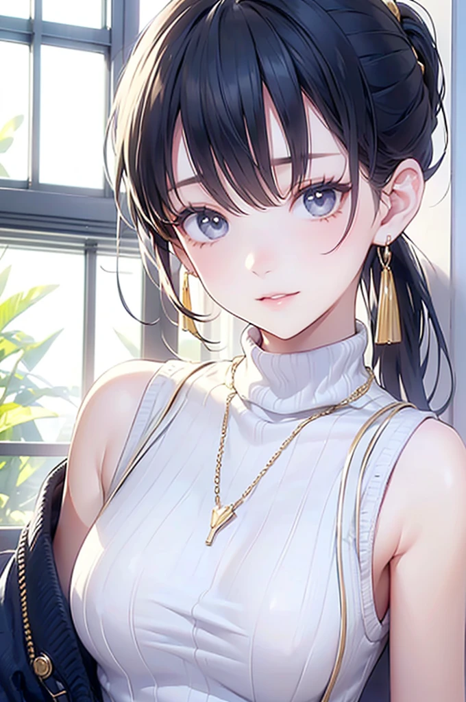 (Highest quality、masterpiece、High resolution、detailed), (Realistic skin texture:1.3), (detailedな目、Beautiful Face), 1 female, Black Hair, Blue Eyes, Delicate face, cute, Love Earrings, She is wearing a low-neck short-sleeved T-shirt and a black bra, Playful, Ultra HD, masterpiece, Highest quality, Super Detail, Accurate, 3D Anime Real,, rtrophto1