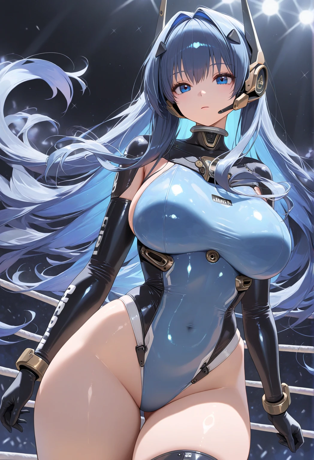 Phantasy Star Portable2 Game Characters Nagisa Adelheid Hauser ((Big Tits)) One beautiful girl ((Beautiful long black hair)) Jade green eyes Highest quality Bangs Princess Cut ((He wears an eyepatch on his right eye)) White formal wear mini skirt He has a giant blue mechanical sword Her skin is as white as possible, and she wears blue knee-high boots Deuman Mysterious atmosphere Space Station Cute Girls Rin々A funny expression Naivety POV