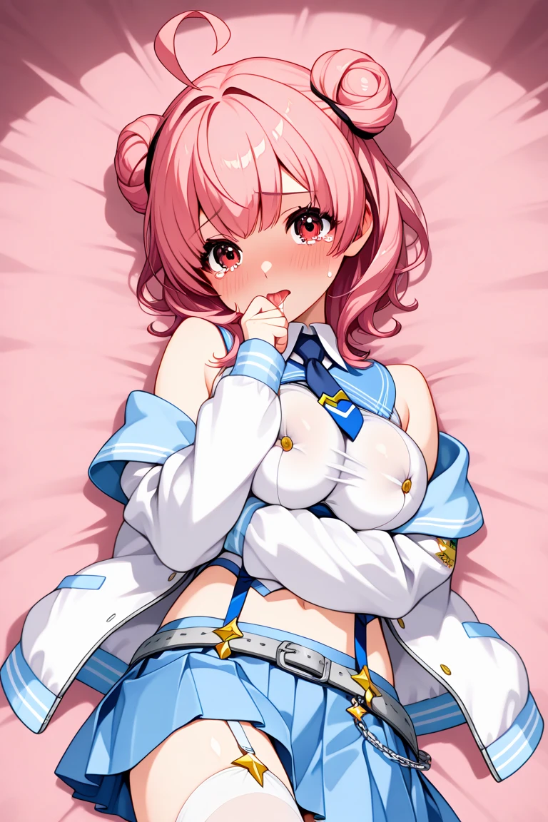 ((masterpiece)), ((best quality)), (ultra-detailed), anime style,on the bed,a cute girl, 1girl, solo, nude00, ((beautiful eyes)), smile, ((open chest)), ((cute nipples))