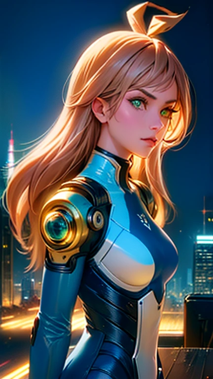 masterpiece, very detailed, samus aran, zero suit, on a spaceship, mature (30 years old), perfect body, blue eyes, full body suit, no zippers, ponytail, upper body, portrait, close up, waist up, from waist up, transparent clothes,