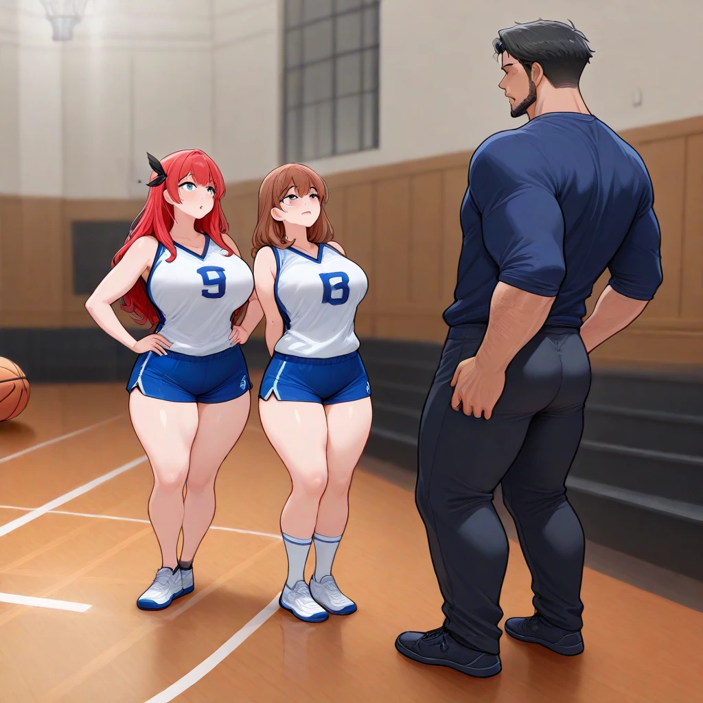 4k, ultra-hd, Crossdressed (bearded old 1man with old manly face and male head :1.5), (the old man has a generous curvy woman body with thick thighs:1.2), woman body with a male head, (big cleavage), he's wearing a (cheerleader top and skirt, full-body shot, standing, cheering:1.4), office background, , highly detailled