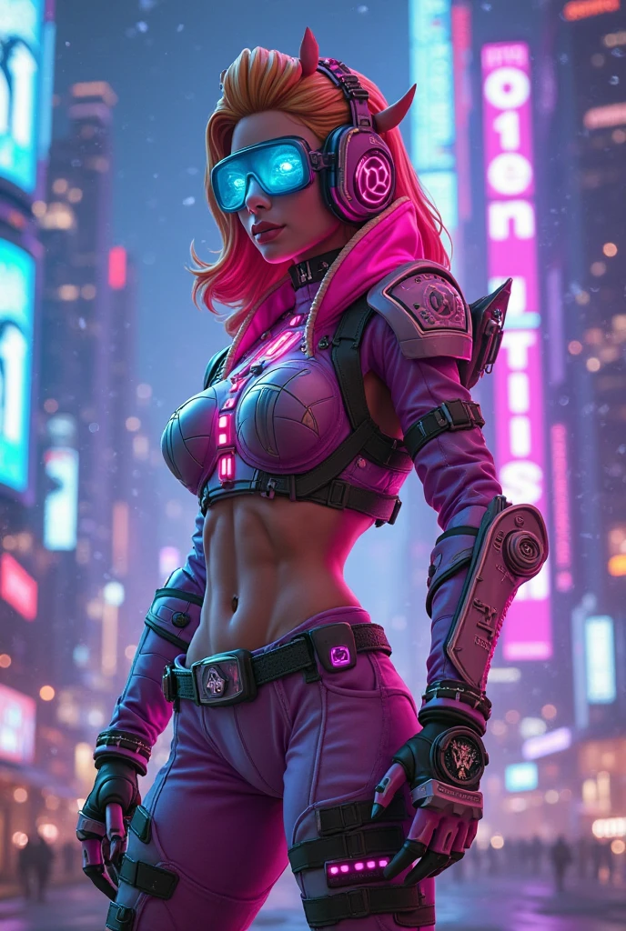 CHICA cyborg retrofuturista con un planeta hyperrealista con detalles y partes de ciborg ,colores de neon,big tits ,muscle ,ciborg retro,futurista