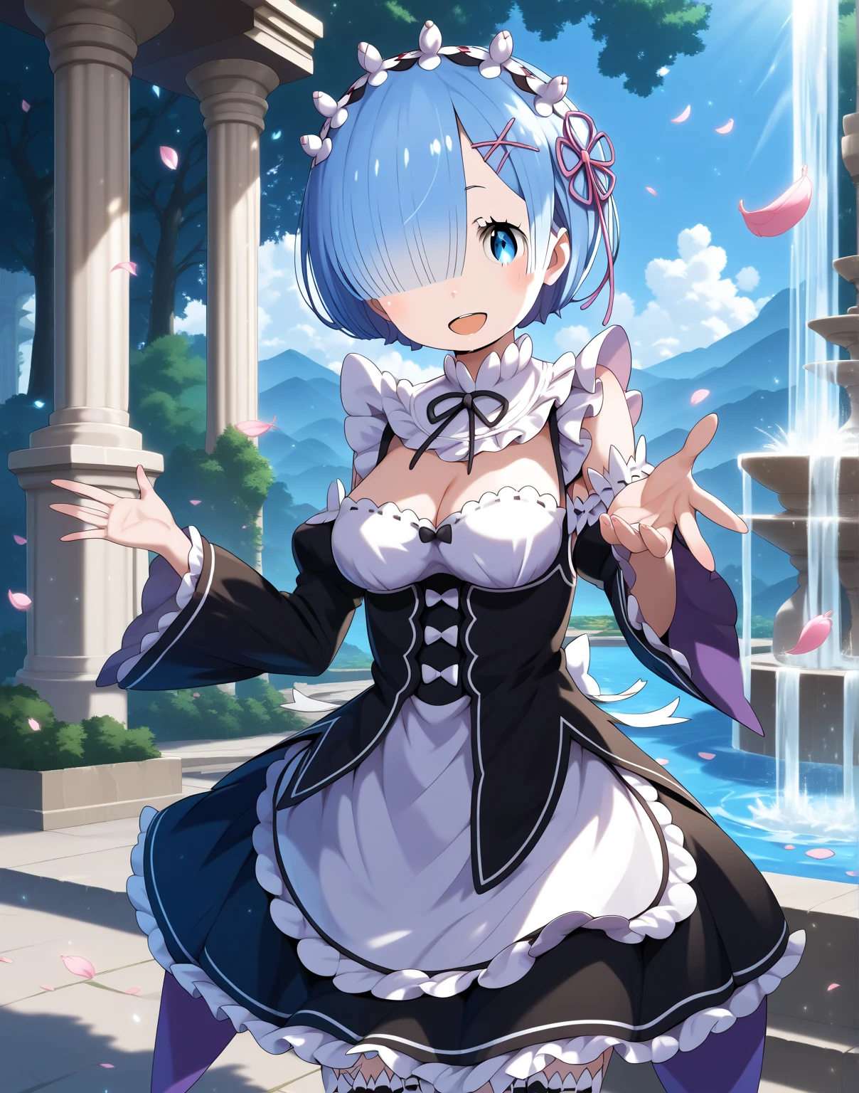 anime girl with blue hair and white dress holding a stuffed animal, Rem Rezero, short blue haired woman, Rei Ayanami, ayanami, anime moe art style, anime visual of a cute girl, Loli,Cat ears,Hand flowers