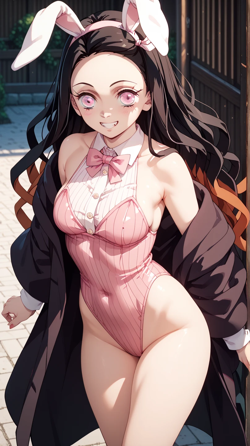 highest quality、Highest image quality、beautiful eyes、very delicate and beautiful、beautiful eyes、pink eyes、Soio、Soio、11 year old girl、Japanese、、Chiquita、Noble、primary school student、black hair、barefoot、（Judo）、(((The lower body is in a pink leotard)))、（High leg）、tiara on head、smile with closed eyes、standing and facing the front、The background is a cafe