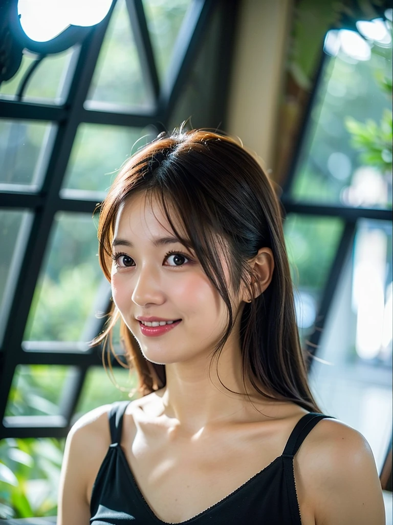 Ultra Real,beautiful and fine eyes, highest quality, Super detailed,Natural light, beautiful skin,high detail, (27-year-old woman:1.9), (Half-American:1.5) ,medium long hair,brown hair,natural smile, one person, Are standing,都会でAre standing,Black belt,arms crossed,Put your hand on your chin