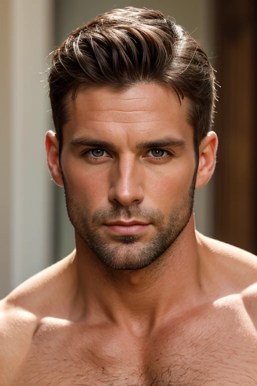 A photorealistic portrait of a insanely handsome lightly tanned Argentinian man with light make-up, extremely detailed light green eyes, sexy man, very masculine man, detailed symmetric realistic face, full lips, extremely detailed natural texture, peach fuzz, short messy light brown windy hair, masterpiece, absurdres, award winning photo by Francesco Scavullo, nikon d850 film stock photograph, kodak portra 400 camera f1.6 lens, extremely detailed, amazing, fine detail, rich colors, hyper realistic lifelike texture, dramatic lighting, unrealengine, trending on artstation, cinestill 800 tungsten, looking at the viewer, photo realistic, RAW photo, TanvirTamim, high quality, highres, sharp focus, extremely detailed, cinematic lighting, 8k uhd