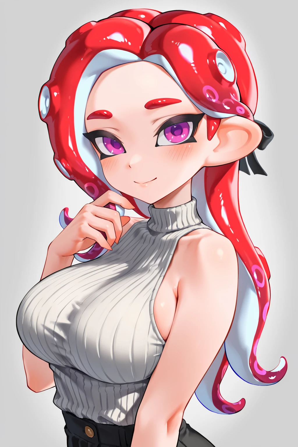 1girl, portrait, la brava, twintails, red hair, pink eyes, big eyes, crossed arms, wide-eyed, one-piece swimsuit,
