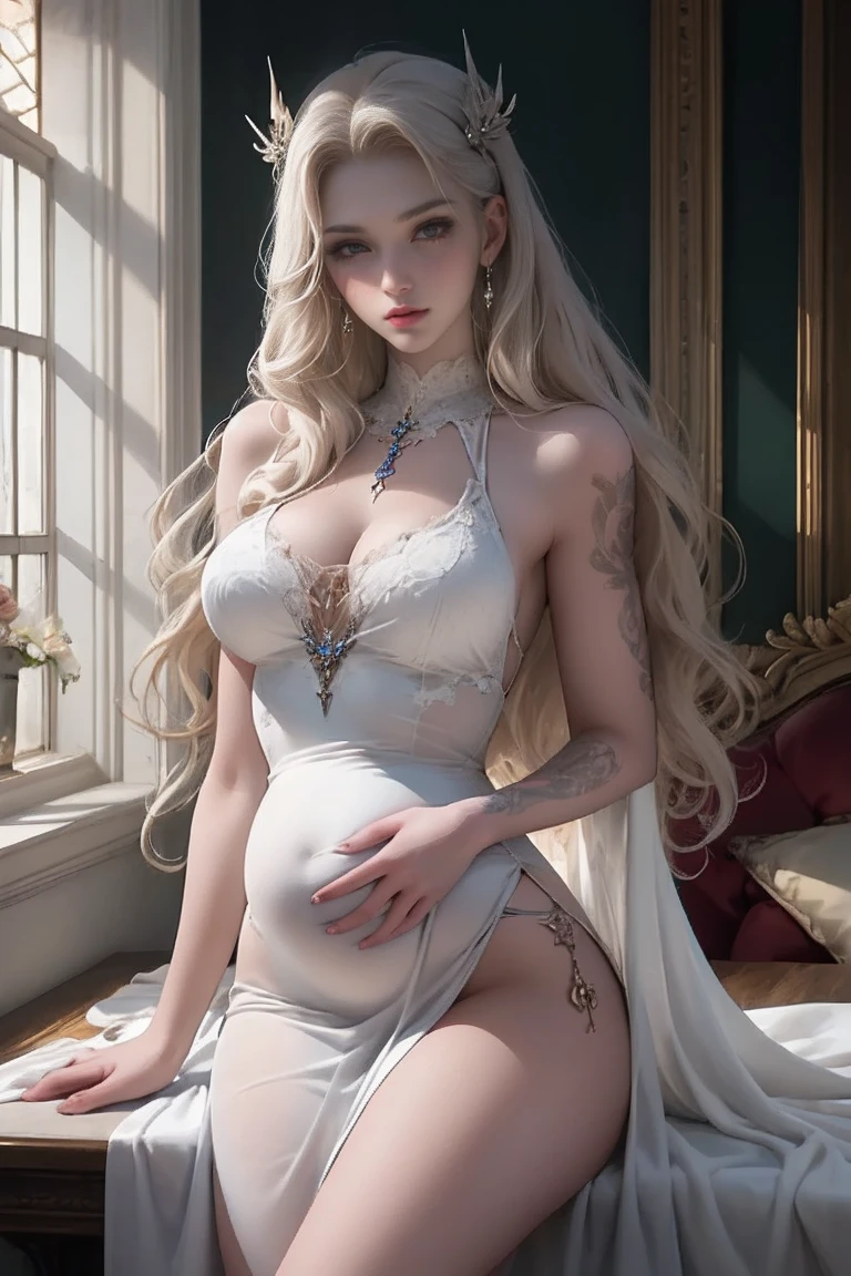 (obra maestra:1.2), (mejor mejor calidad:1.2), Daenerys desnuda, cum in all skin, ojo perfecto,ojos luz violeta, Cara perfecta,corona en la cabeza, pechos grandes, cuerpo completo, whole body, pink nipplee, The private parts are pink, , expression of lust, Fallen Queen, grande, The private parts are very visible, volume illumination, 1 chica en, rojo, lengua fuera, desnudo, piel blanca con apetitoso tono rosado, cabello plateado, voluptuoso, cinturilla, Submissive expression, exterior, Fondo detallado de la cama de un reina, usar maquillaje profesional, lipstick, sombra de ojos, mascara, thick eyelashes,((Juego de Tronos,Peinado de Daenerys Targaryen))Brightly lit room, desnuda, sumisa, rostro de angel, obsceno, Ahegao, ako, Semen en la piel, mojado en la piel