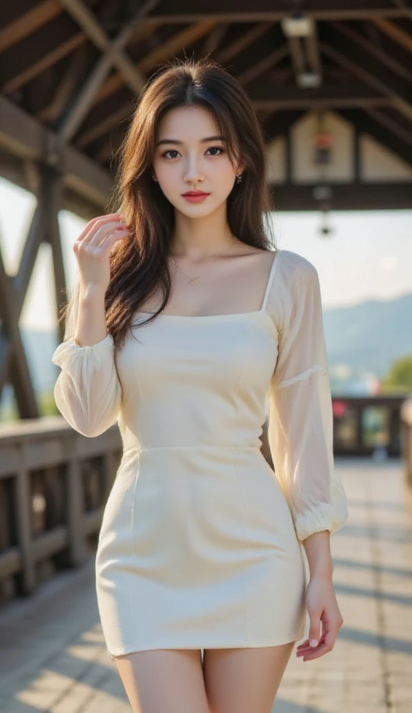 A girl with prefect body brown hair and he white skin pretty eyes without dress girl