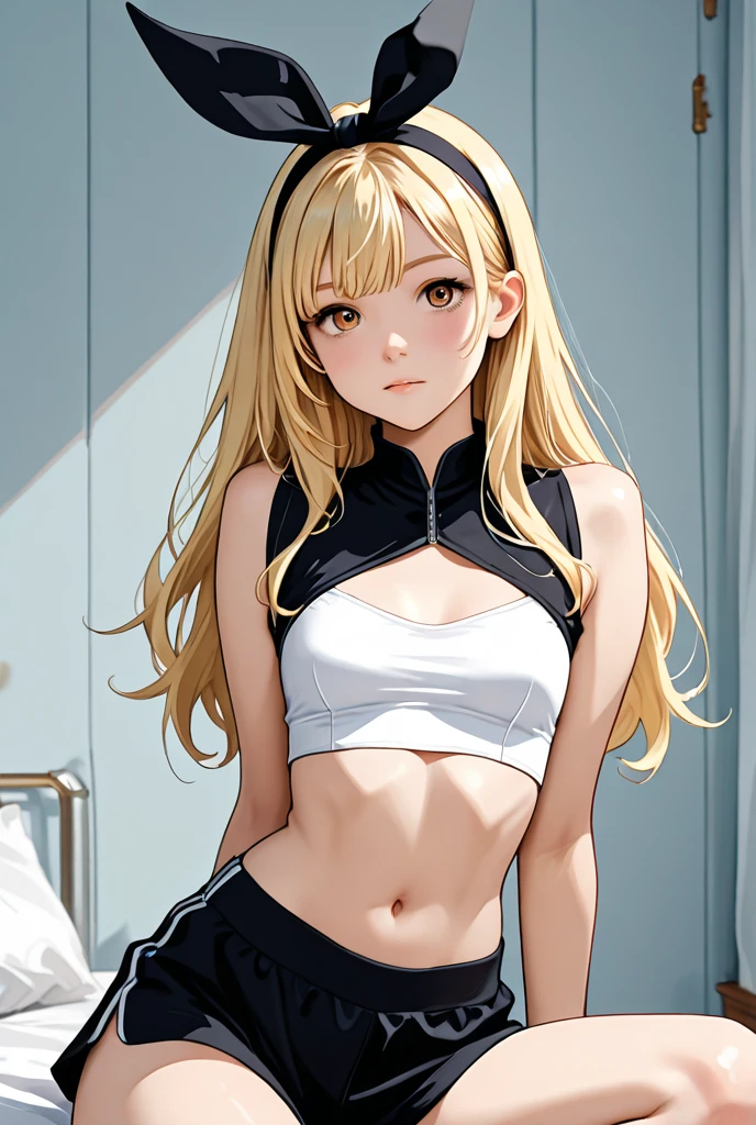 top-quality、supreme1People Girls,hightquality,A detailed face、A detailed eye、Detailed nose、Detailed mouth、 Beautiful expression, ((masuter piece)), ((High resolution)), ((Best Quality)), detail, (Excited face.Very happy,), ((Lustrous skin)), (highleg leotard、tshirts)、 girl with, a blond, (Half Twin Tail)、Standing figure、fair white skin:1.3、、Smaller chest, cinmatic lighting, perfectly shaded,(((Classroom))), Realistic lighting with shades,Reflecting the whole body