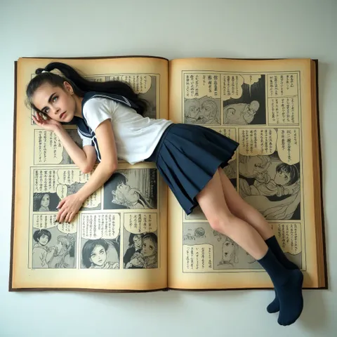 Das Manga-Mädchen, das aus dem Manga-Buch gekommen ist