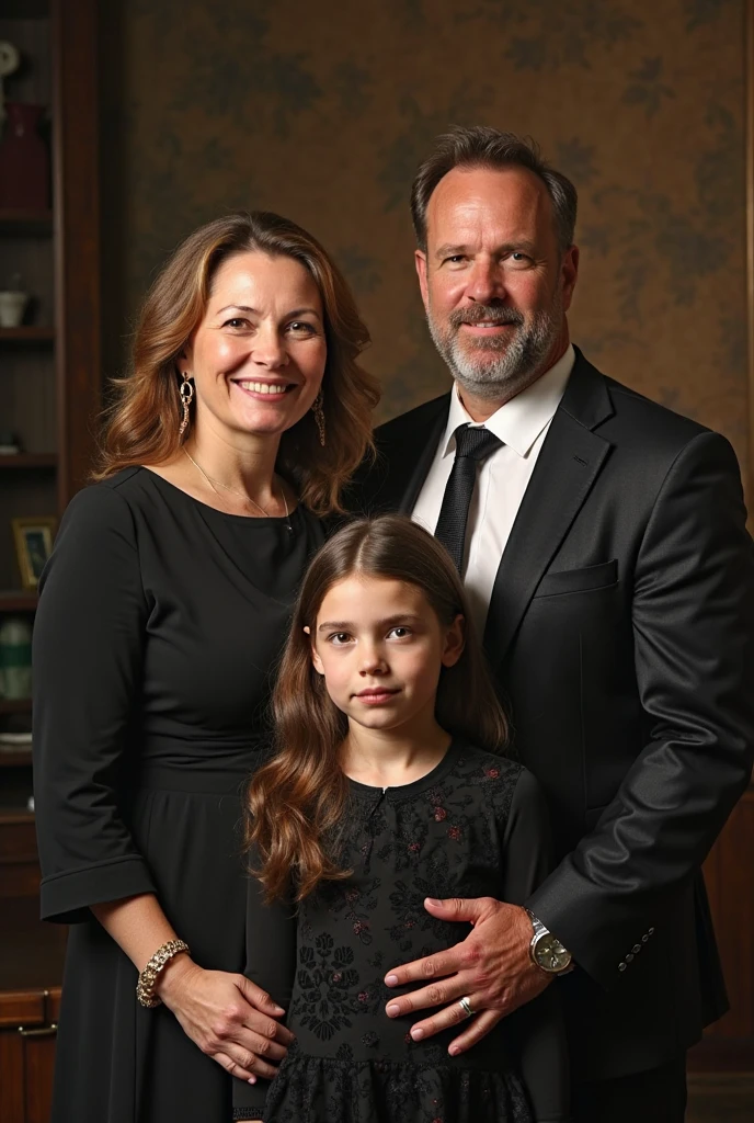 Family photo of a father, a mother and a daughter in portrait mode