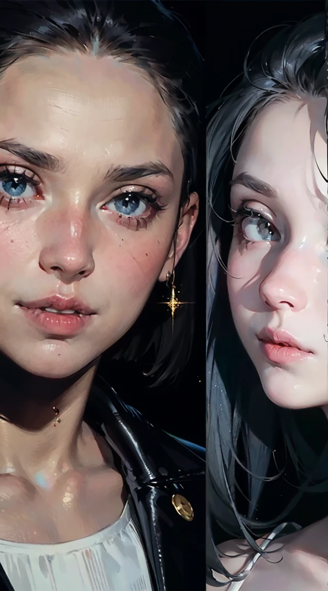 ((masterpiece)), ((best quality)), (detailed), perfect, solo, two-headed billieeilish, a woman, gorgeous woman, luscious lips, black hair, blue eyes, ((extremely detailed eyes)), eyes closing, deep cleavage, sexy, large breasts, (two heads, conjoined_dicephalus), (kissing:1.4), blushing, extremely aroused, in hot sauna ((close-up)),  falling asleep, yawning, ((focus on faces:1.3)), ((cheeks rubbing together)), comic panels 