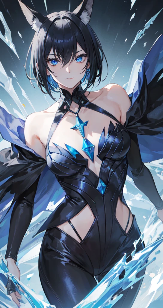 absurdres, RAW photo, extremely delicate and beautiful, masterpiece, Best Quality, ultra high resolution, 32k, hyperrealistic, ultra-detailed, perfect anatomy, super Detailed skin, perfect figure, in her 20s, very Slim body, narrow waist, very small head, very small face, delicate facial features, tearful mole, earring, medium breasts, full body shot, medium hair, black hair, sorcerer, hair adornments,
