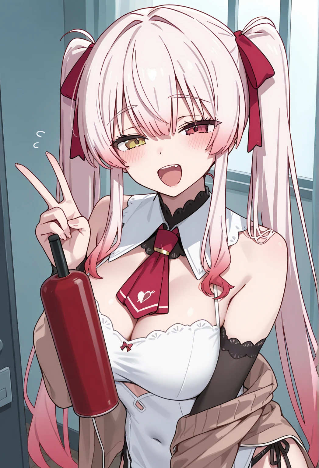 1girl, (yandere:1.4), (Yandere Trans:1.4), the madhatter, ((blood on the face)), holding knife, Backlighting, looking a viewer, white colored hair, violet eyes, blusher, Smile, Yandere Simulator, glowing eyes, Evil smile, (shaded face:1.2),