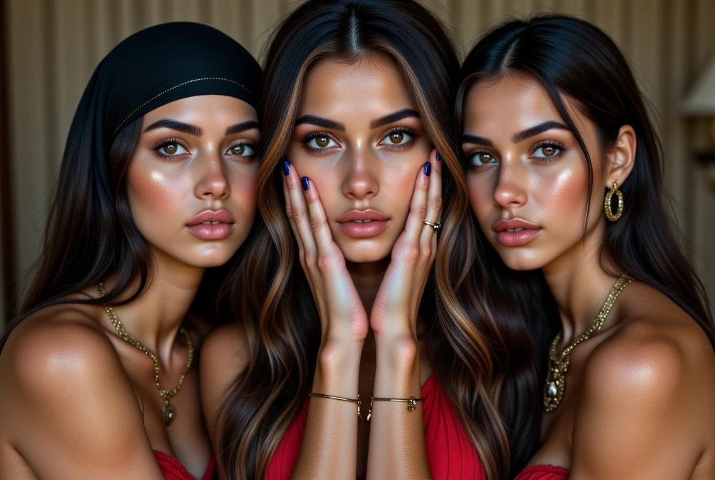(((masterpiece))), best quality, hyper detailed gouache style painting portrait of a group of beautiful female demons, red/yellow eyes, smooth shadows, hyper realistic textures, 8k, best quality, realistic features, stylized illustration, smooth shadows, correct anathomy, chromatic aberration, neon highlights, global warm lights, dynamic poses, expressive facial expressions