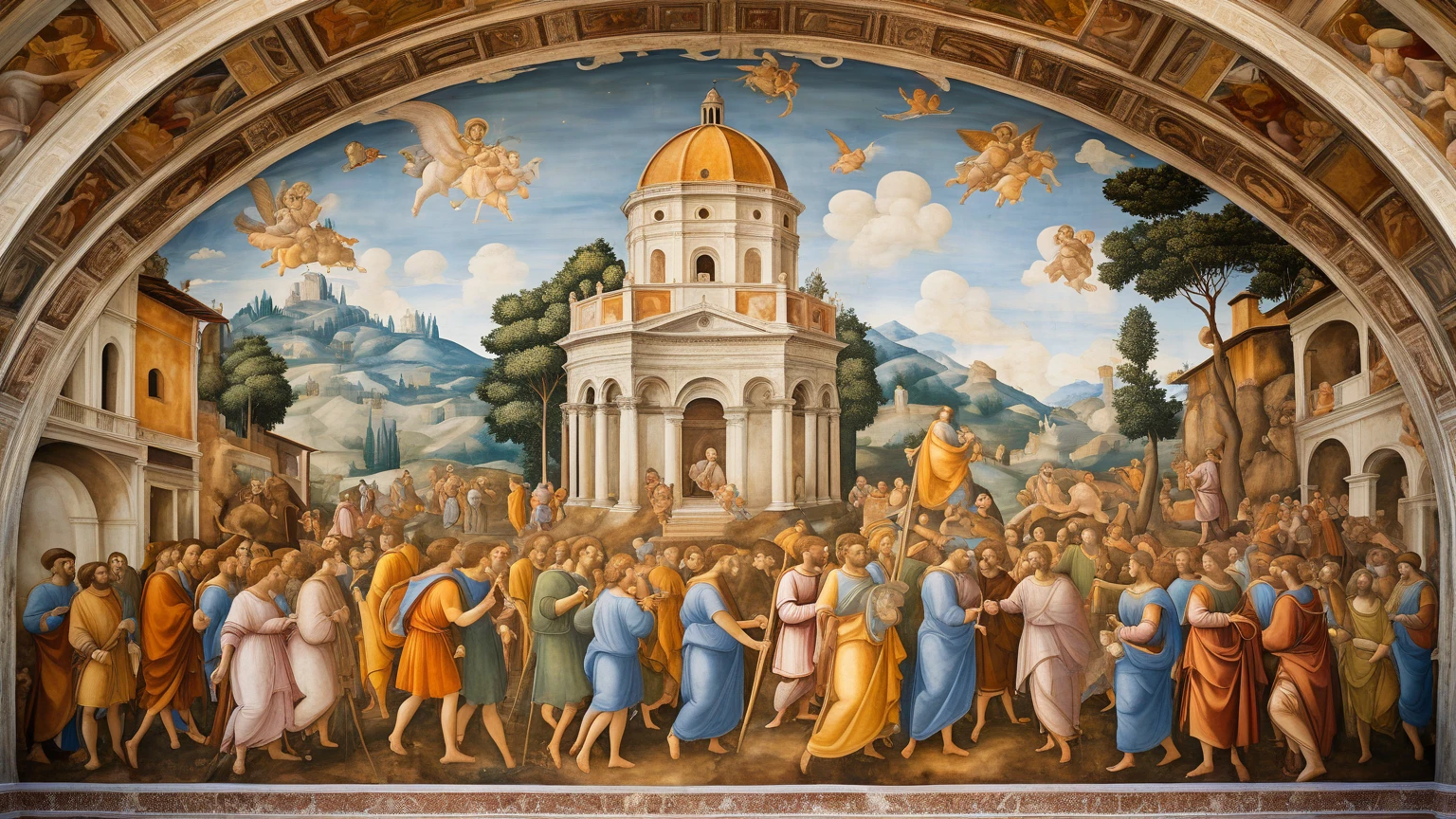 Create an image with the following *Slogan*
Frescoes, renovated and closer to you..