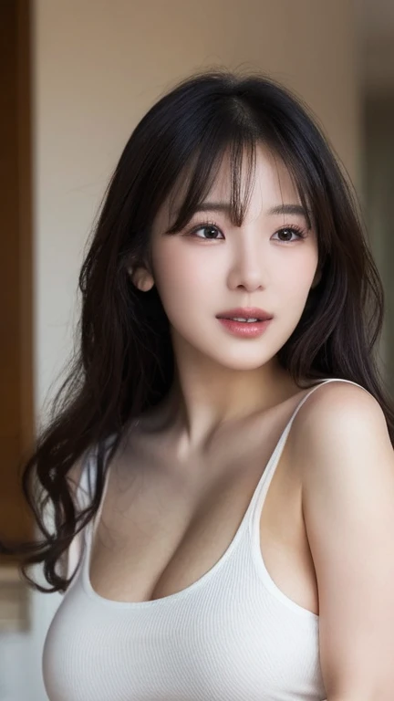 (best quality,highres,masterpiece:1.2),ultra-detailed,realistic:1.37,8K high-resolution photograph,full-body shot,exquisite skin,beautiful breasts,modest yet provocative attire,long brown hair,perfectly detailed face with 8K resolution,straigh hair,smiling, flawless facial features,perfectly shaped lips,full-body shot,gorgeous body line, flawless nose,beautiful eyes with intricate details, seductive expression,stunning girl,26-year-old Japanese woman,face tilted up,blushing face,cool beauty,full-body shot from head to toe,long legs,standing posture,highlighting the legs,perfectly shaped fingers,curvaceous body