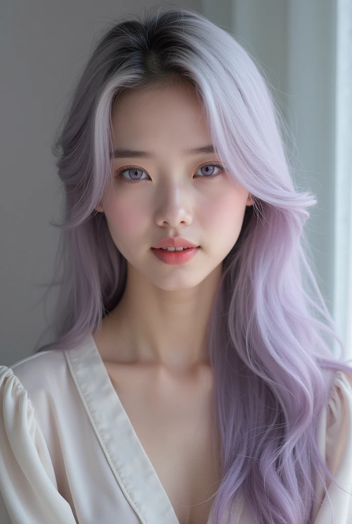 mix4,(top-quality), (Photorealsitic),(A little rural background:1.2), 1womanl, The upper part of the body, High detail face,, (Silver hair)、 (8K)、（layers-Cut:1.5）、long whitr hair、Strong eyes、Delicate and realistic skin and hair、（cow boy shot:1.5）、Oversized tracksuits、（Bleached lilac hair:1.5）、Adult-like face、look over here、（Clothing that covers the shoulders:1.5）、（winter clothes:1.5）、(Tilt your head:1.3)、inner colored、1 persons、Dramatic、Layered hair dye、model poses、Twist your body、Beautiful body lines、（mode:1.8）、Cool、（Sharp eyes:1.5）、hair straight、moderno、Avant-garde hairstyle、Wolf Carter、jaket、(Short blouse hairstyle:1.8)