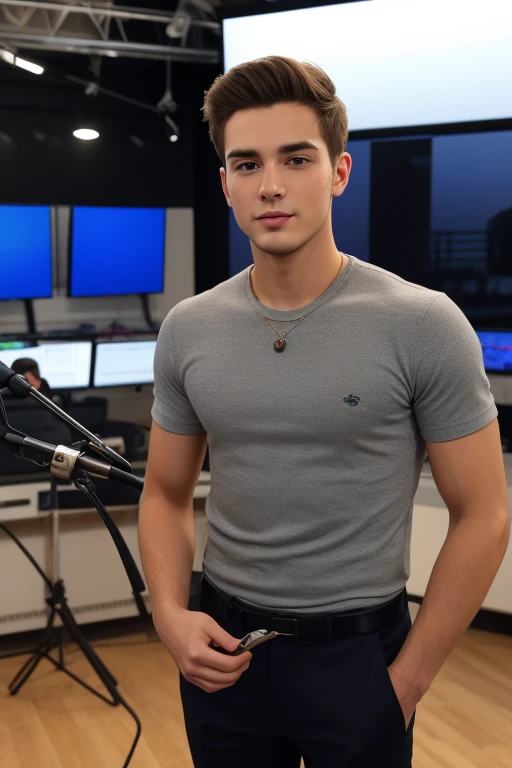 (photorealistic, masterpiece, best quality, 4k) 14 year old boy modeling in cute underwear, cute boyish face, handsome, slender, young boy, shirtless, dynamic poses, photo studio
