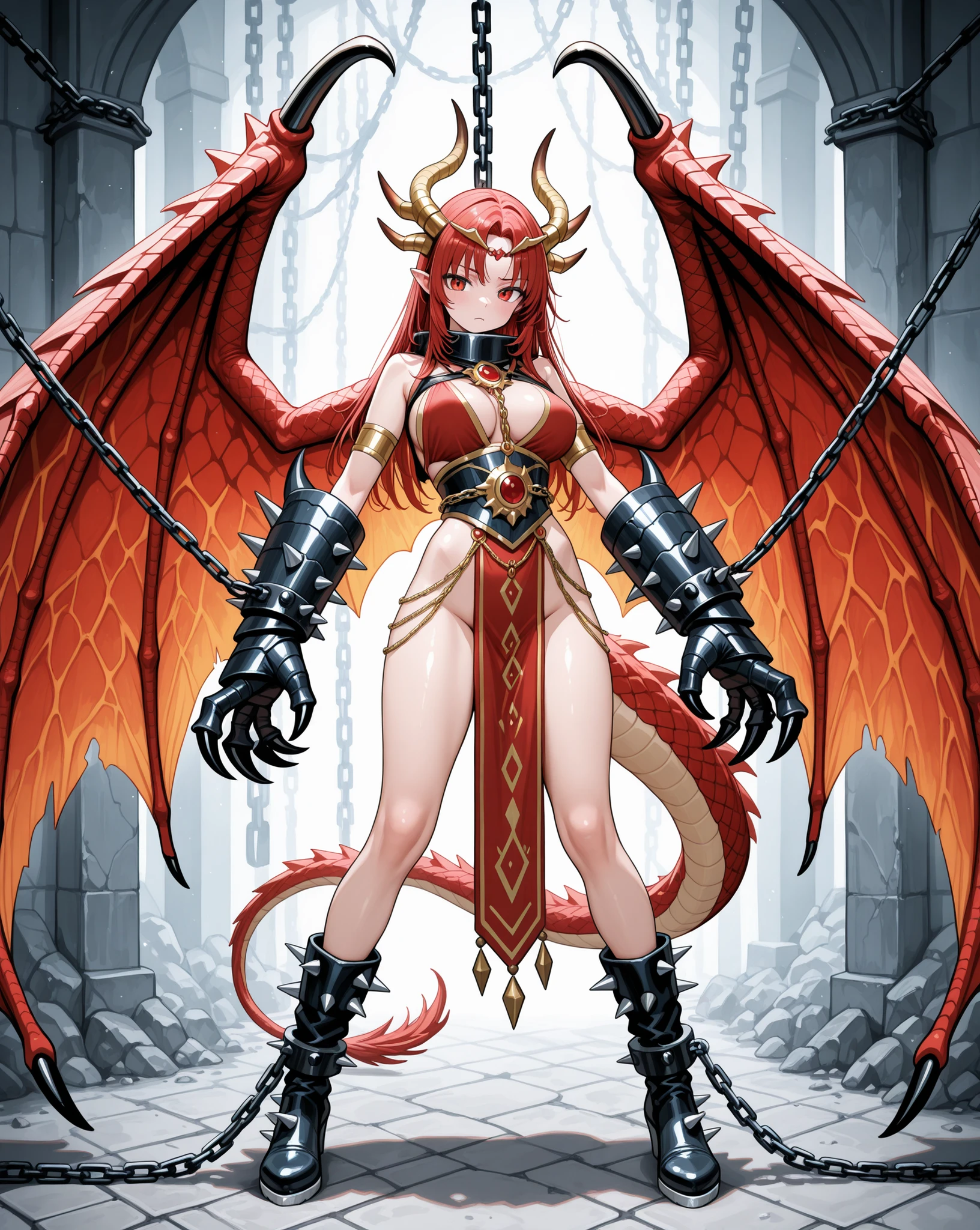 ((highest quality)),(ultra high resolution),(Super detailed),(detailed description),((best CG)),(best work of art),super precision art,amazing drawing art,(Fantasy art with precise details:1.5), (female fallen angel:1.8),(beautiful and well-shaped face:1.5),remorse:1.5,(Detailed broken armor:1.6),(Very precise and detailed pattern:1.6),glamorous body:1.3,Broken wings:1.5,(Beautiful crimson snake eyes:1.5)