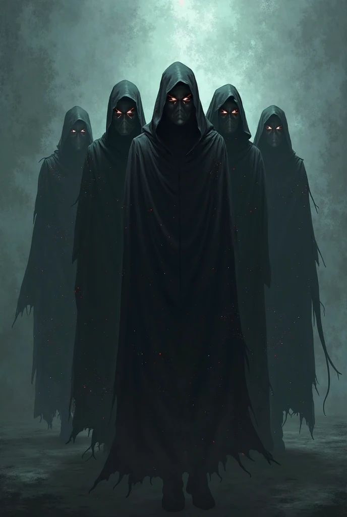 cultists silhouettes, dark scene, dark mood, horror, darkness, terror