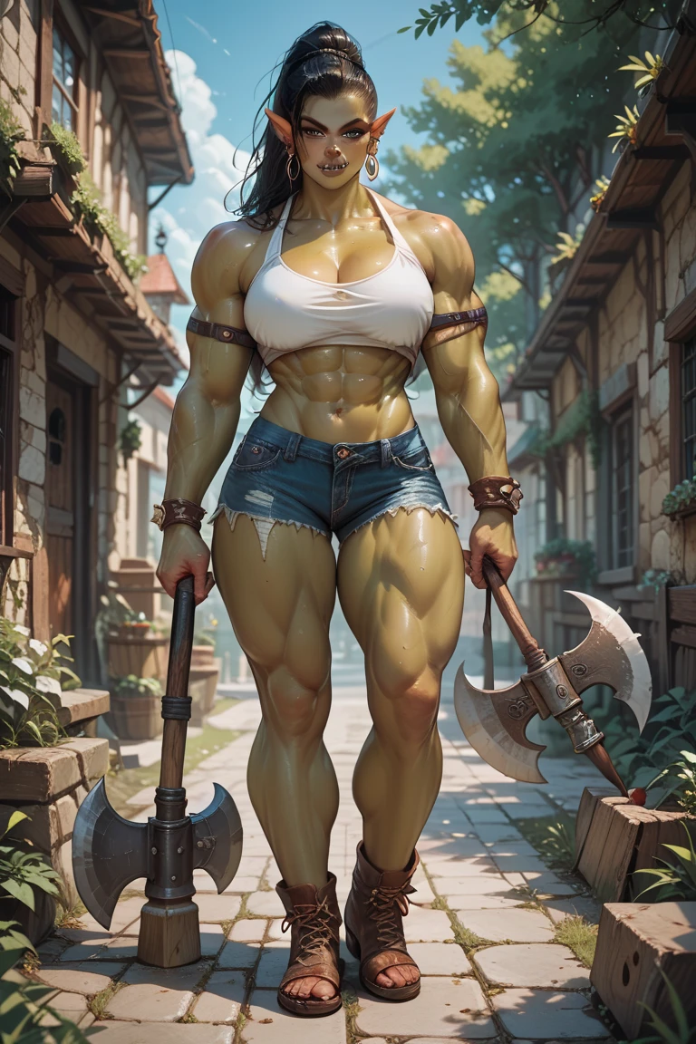 (beautiful face: 2), 25-year-old nordic woman face, thick muscular neck, matching neck, matching trapezius muscles, matching hair, slight smirk, neutral stare, red eyes