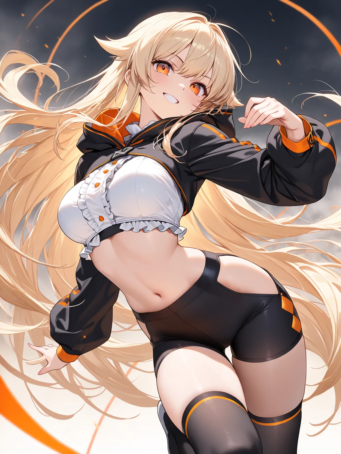 top-quality、tmasterpiece、Very high resolution、super high image quality、High-quality pixels)、perfect eyes, perfect face, perfect body figure,solo,8K,(Detailed description of hair), (Detailed description of face),(Detailed description of body), fair and clear skin, matchless beauty, long legged, blonde hair details expressed, The details have been upgraded, light yellow eyes, coat outfit, furry high hat, hook (Honkai Star Rail), proper light on face, cowboy shot, twin ponytails