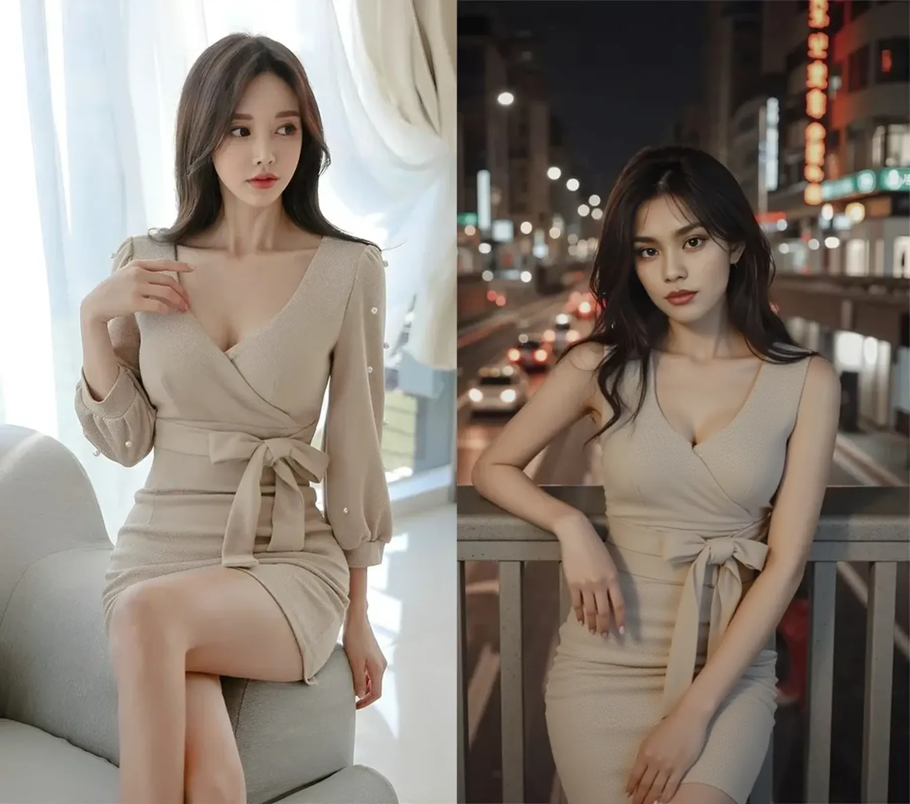 onoff,Two angles:1.5, 2 screens:1.5, 2 photos、Separate screens:1.5, ((Same 1 person:1.5)), (Clothed vs. all nude:1.5), surrealistic,  ((​masterpiece:1.4、top-quality))、(photographrealistic:1.4)、profetional lighting、physically-based renderingt、Very cute、extremely detailed eye and face、Eyes in Beautiful Details、(Beautiful japanese woman:1.05)、sface focus、nsfw:1.5, ((Best Quality, 8k, Masterpiece: 1.3)), Photorealistic, Sharp Focus, High Quality, High Definition, Portrait, Solo, Japan, Beautiful MILF, Middle Aged Woman, Beauty, (((naked:1.5))), 40 years old, Plump, Wavy Hair, neat and clean clothes, white Shirt, Long skirt, Mature woman's nipple, Wrinkles, Slightly saggy boobs:1.2,Full body , ((Same person:1.5))、Cowboy Shot,natural light:1.0