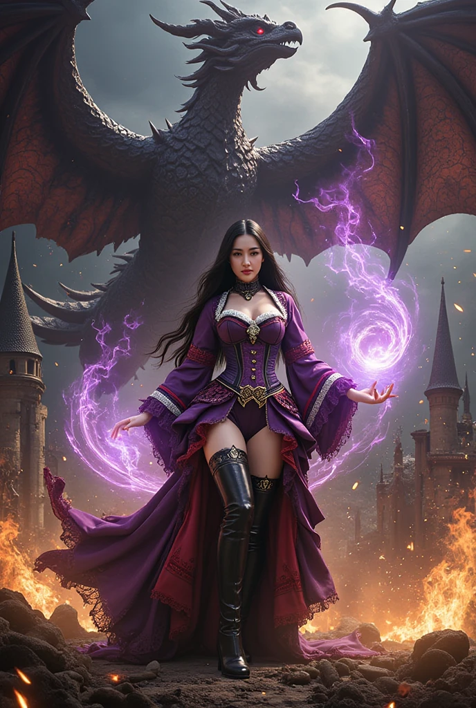 Gamer girl with wizard symbol and a dragon 