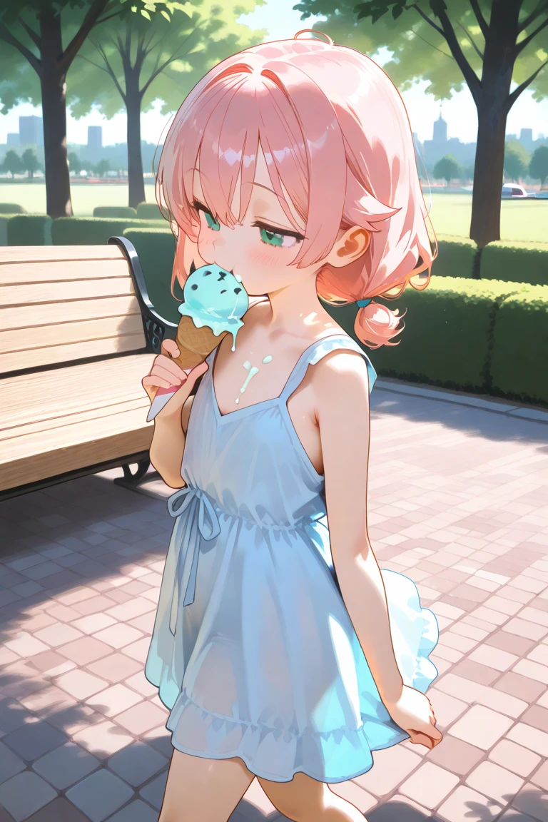 girl in a bikini eating an ice cream cone, eating ice cream, in a bikini, angela white, giorgia meloni, katy perry, in bikini, eating ice - cream, wearing spandex bikini, ice cream on the side, bikini, ice cream, wearing a bikini, candid photo of dirty, shiny plastic bikini, candid shot, cone, 1 girl, solo,in a green dress standing by a wall,portrait of female idol
