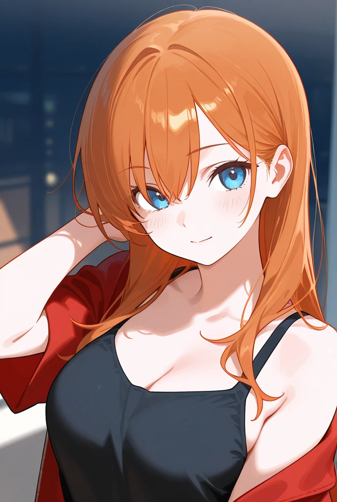 rangikumatsumoto, rangiku matsumoto, long hair, Red-orange hair, mole, mole under mouth, gray eyes,smile,happy atmosphere,mouth open,parted bangs, smile,white off shoulder sweater bare neck,bare clavicle,bare shoulders,black long skirt,There is a large beer mug and food on the table.,drinking party,
break indoors, Izakaya,
break looking at viewer, (cowboy shot:1.5),
break (masterpiece:1.2), highest quality, High resolution, unity 8k wallpaper, (figure:0.8), (detailed and beautiful eyes:1.6), highly detailed face, perfect lighting, Very detailed CG, (perfect hands, perfect anatomy),