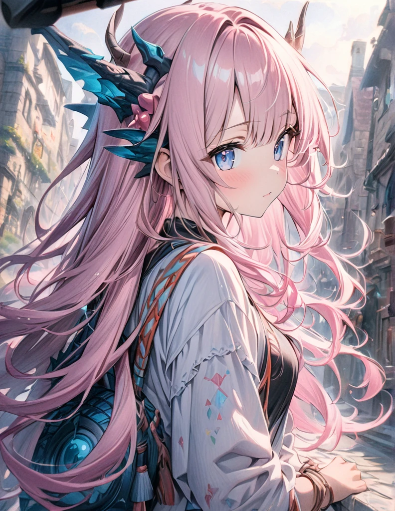 extremely delicate and beautiful girls, Beautiful detailed eyes, (1girll),Mature female, Pink hair,Light blue eyes,aquagradient eyes,Long straight hair,french braid,black hair band, (white beret),Dark blue Zeravin,dark-blue skirt,Black coat, Medium chest,Cute girl,(((Hand-drawn line drawings)))