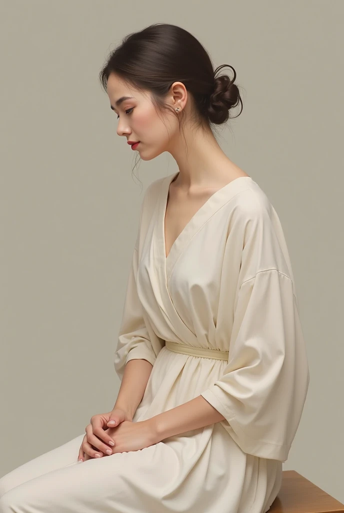 1girl, solo, photorealistic, realistic, middle age, a 30-year-old woman, ordinary mature woman, Japanese woman, Japanese woman, Japanese face, body of 30-year-old woman, (curly black hair), long hair, dark eyes, small nose, pointy jawline, deep cheekbones, shovel-shaped incisor teeth, pale-white skin, ((((selfie shot))), rich curtain side, clothed